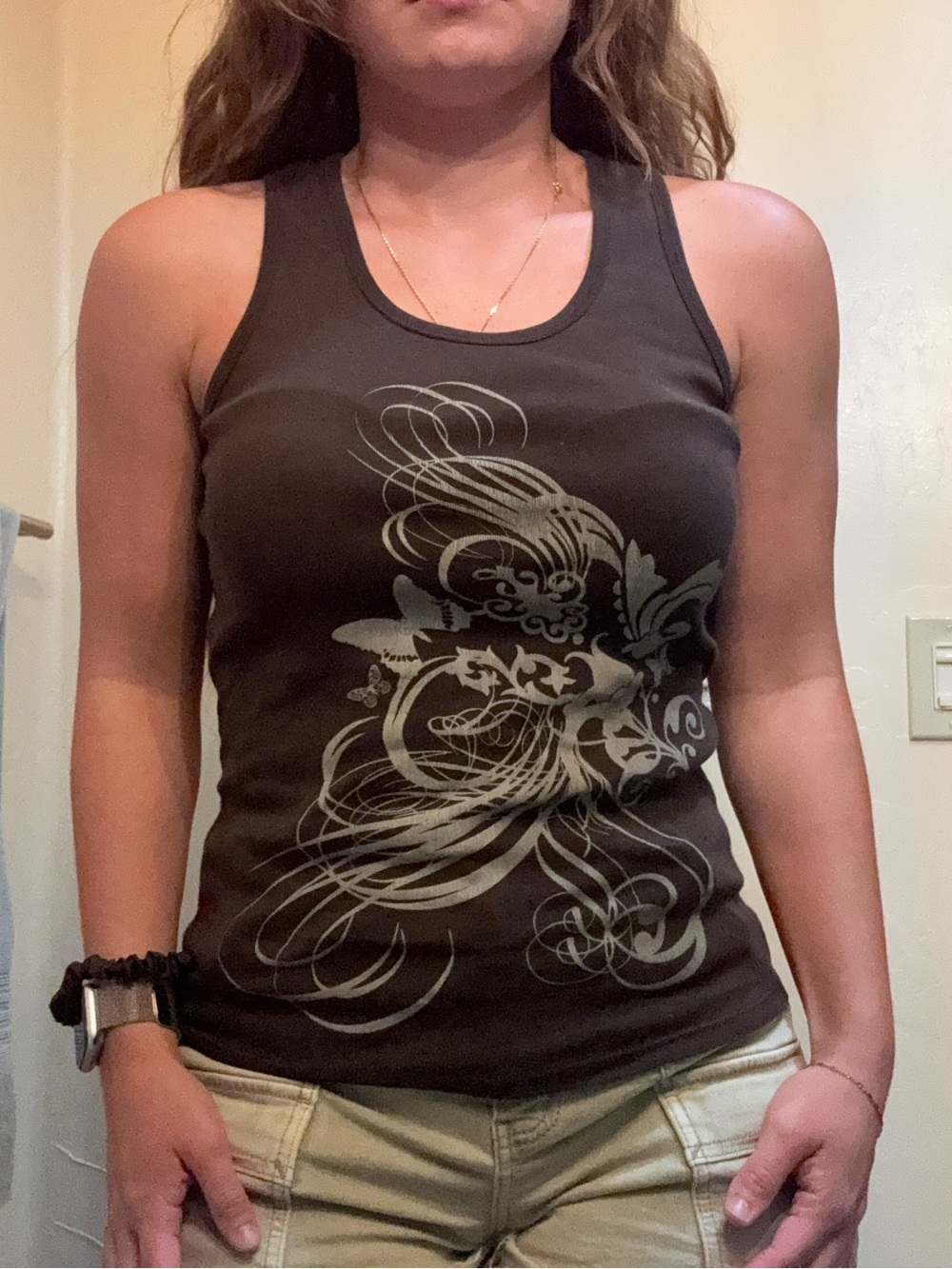 Preview International Brown Tank Top with Beige Graphic